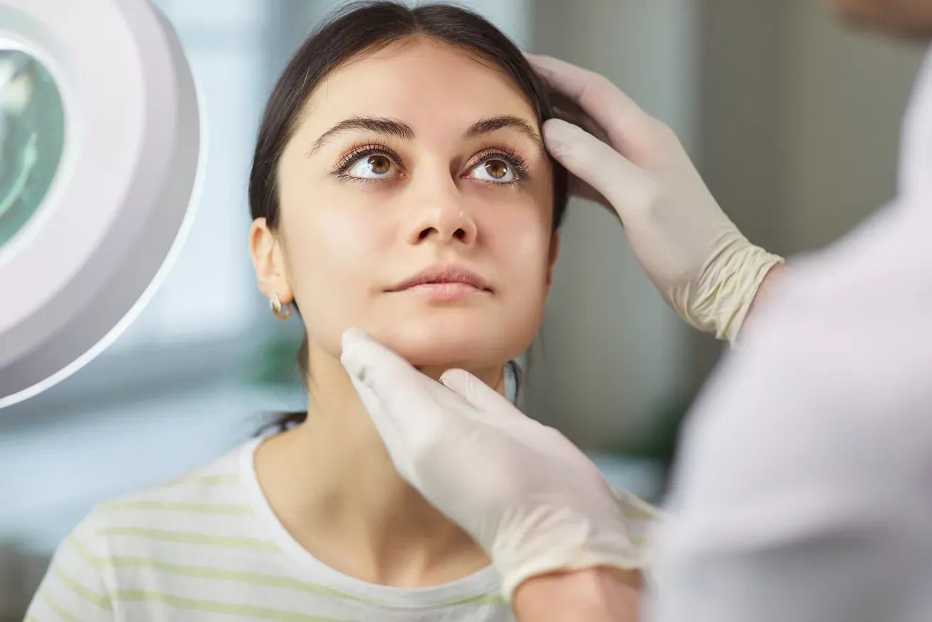 Patient discussing rhinoplasty goals with a plastic surgeon during a consultation