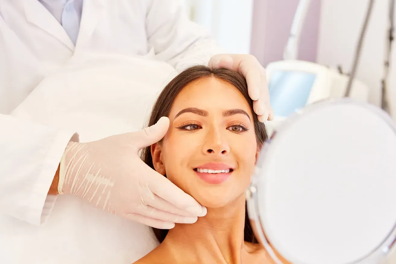 Plastic surgeon discussing revision plastic surgery options with a patient